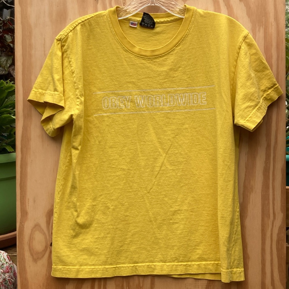 Obey Yellow T-Shirt, Size Small